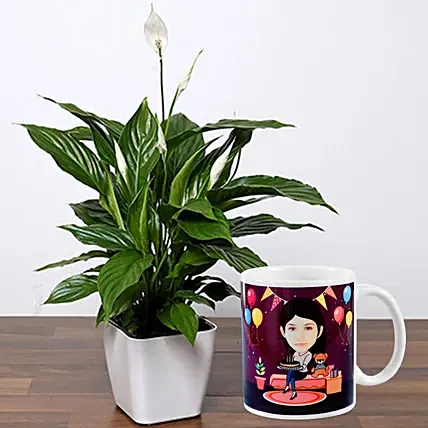 Lily Plant With Birthday Caricature Mug: Birthday Gifts