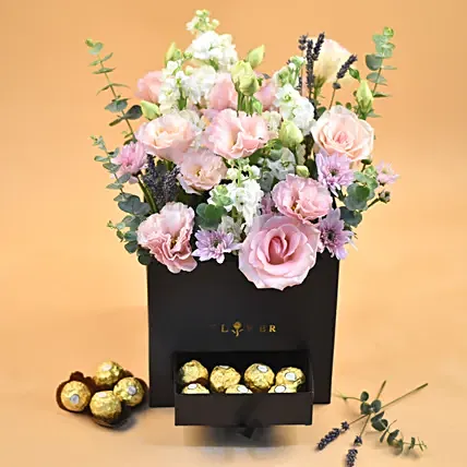 Elegant Mixed Flowers & Ferrero Rocher Black Box