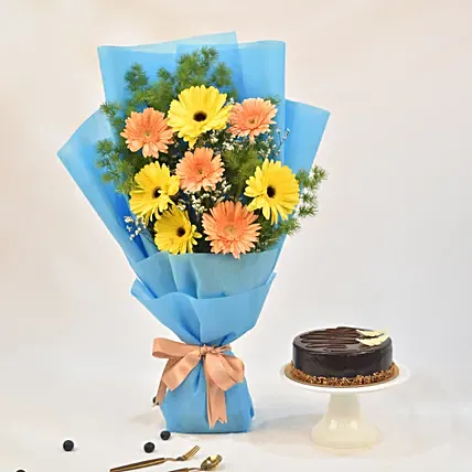 Lovable Gerbera Bouquet With Cake