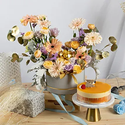 Flowers Harmony Chocolates and Cake Combo