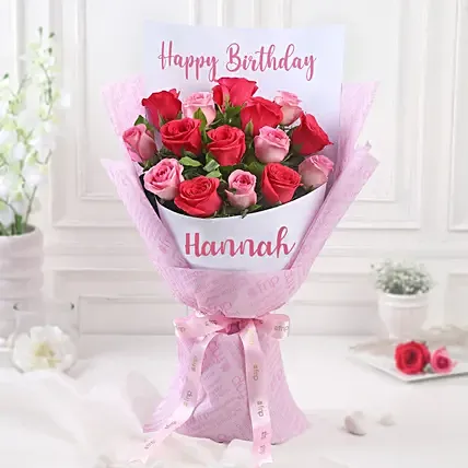 Joyful Personalised Rose Bouquet: Birthday Flowers Hugo