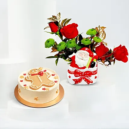 Mini Christmas Flowers Arrangement with Cake